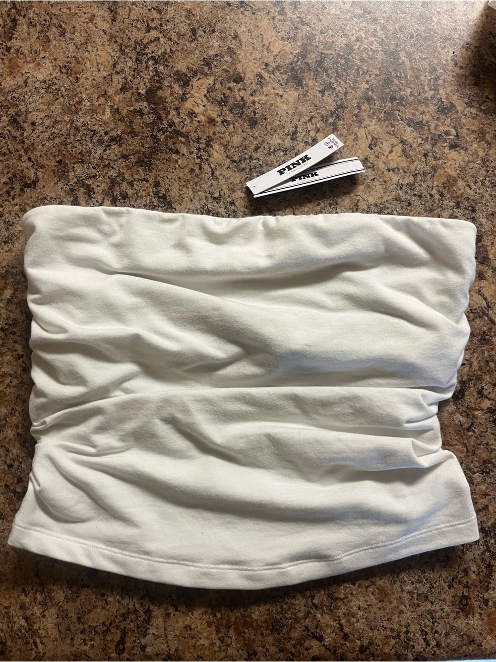 PINK Victoria's Secret White Ruched Strapless Crop Top
